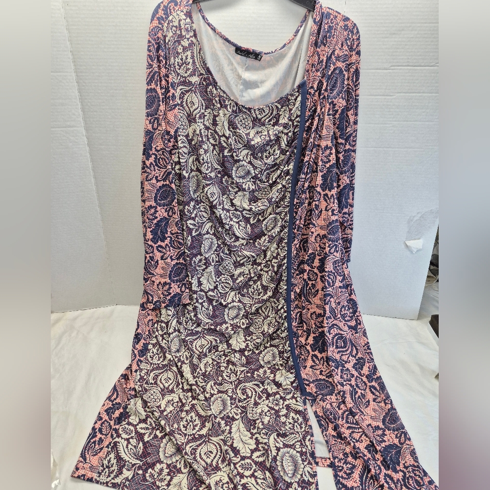 Isabel & Alice Multicolor Floral Long Sleeve Asymmetric Midi Dress Plus Size 3XL